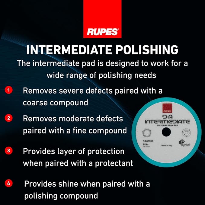RUPES 9.DA150B Pack of 12 Light Blue D-A Intermediate Foam Polishing Pads 150mm | Ideal for Paint Correction & Gloss Enhancement | Compatible with 5" Backing Plate | Improves Cutting Performance