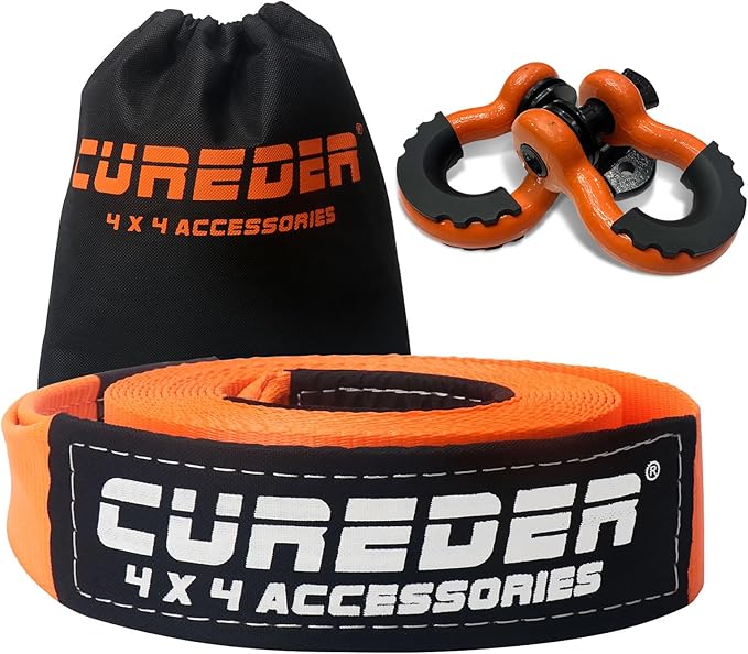 Tow Strap Recovery Kit - 3" x 30ft (35,121 lbs.) Rope + 3/4" D Ring Shackles (2pcs.) + Storage Bag, Tree Saver Winch Strap, Truck, SUV, ATV Off Road Vehicle Towing Strap Kit