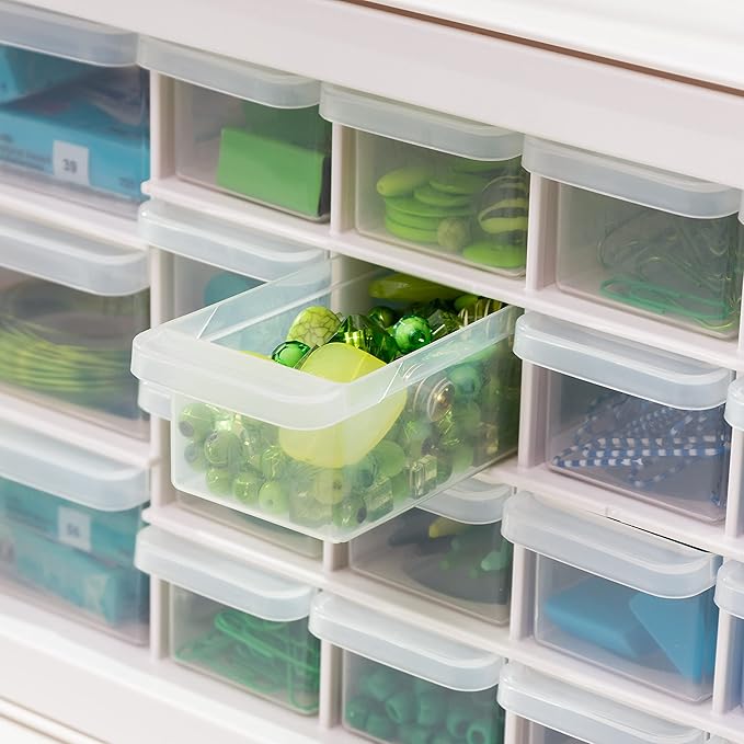IRIS USA Plastic Storage Drawers, Made in USA, 26-Drawer Organizer Cabinet, Stackable Teacher Toolbox for Crafts, Beads, Stickers, Hardware, Nuts & Bolts, Scrapbook Supplies, Building Bricks – White