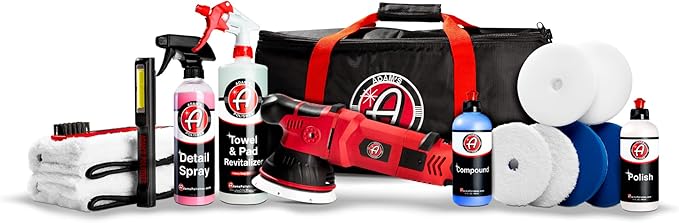 Adam's 15mm SK Pro Car Polisher Kit (16 Item) - Professional Buffer Polisher for Car Detailing & Scratch Repair - Includes Microfiber Towels, Polish, Compound, Pads, Tools, Carry Tote, & More