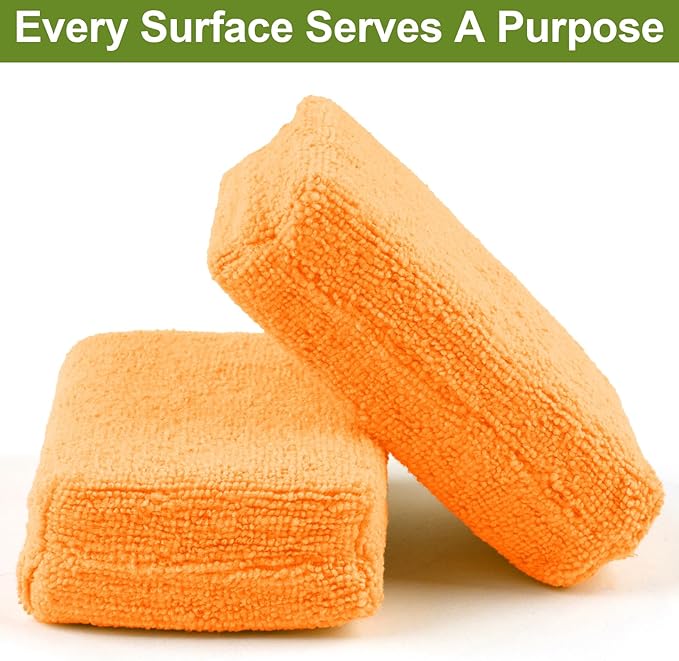 8 PCS Microfiber Applicator Pad, 4.7"x3.1" Scratch-Free Foam Buffing Scrub Pads, Car Wash Sponges for Effortless Detail Polishing, Waxing, Tire Shining, Interior Cleaning, Scrubbing (Yellow)