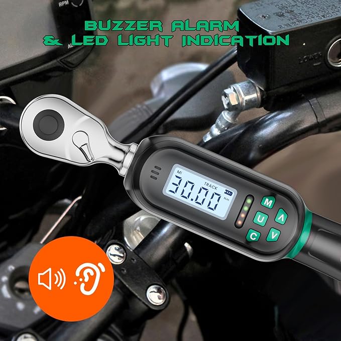 1/4 Inch Drive Digital TorqueWrench, 1.11-22.13Ft.lb/1.5-30N.m, Small Electronic Torque Wrench with Preset Value, Buzzer & LED Indicator, ±2% Accuracy Torque Wrench for Bike, Bicycle