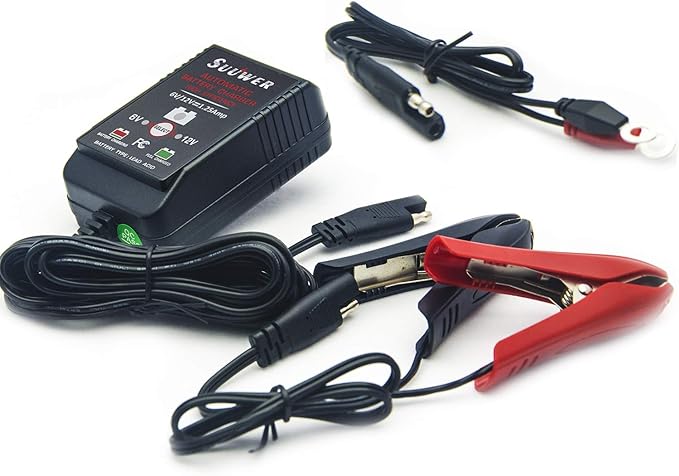6V/12V 1.25A Fully-Automatic Smart Battery Charger, Trickle Charger&Battery Maintainer with 12FT Power Cord, SAE Connector, Alligator Clips, OT Terminals for Car Motorcycle ATV Boat Lawn Mower