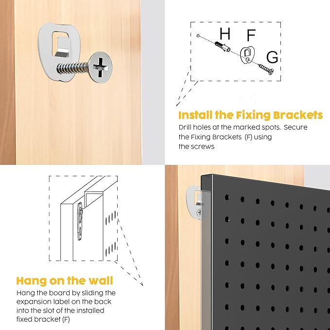 Peg Board - Metal Pegboard with 48 Hooks, Heavy Duty Wall Mount Metal Grid Panel for Garage Organization & Tool Storage, Rustproof, Easy to Install, Compatible with Standard Organizer Accessories