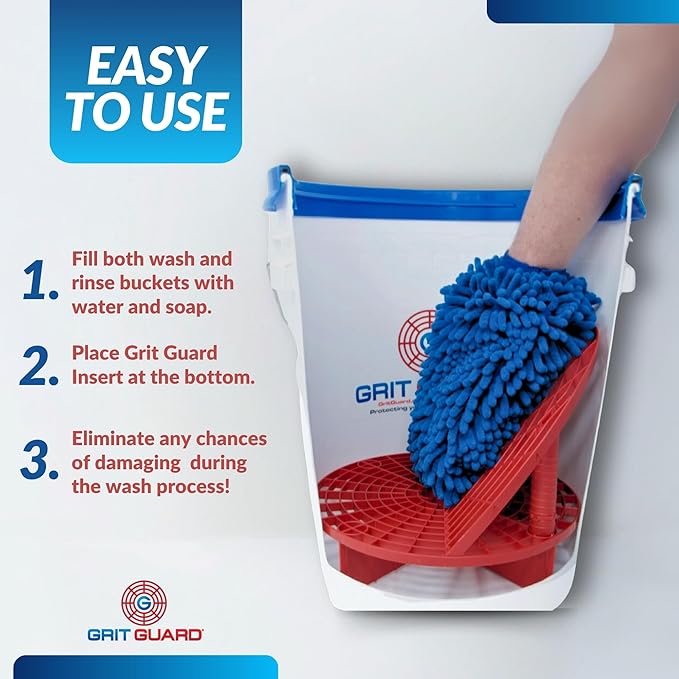 The Original Grit Guard Bucket Insert with Washboard Combo | Removes Dirt from Wash Mitt for Detailing | Car Wash Bucket Insert & Washboard | Black/Red