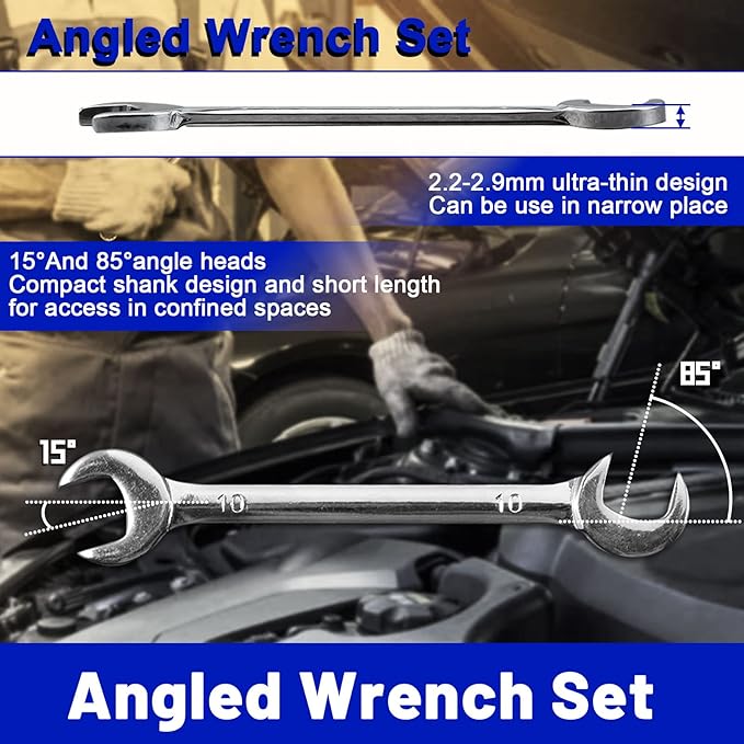 SPEEDWOX Mini Double Open End Wrench Set Metric 4mm-11mm 10pcs Super-Thin Angle Head Spanner with Storage Pouch for Assembling Furniture Small Equipment Silver GDOMW10-1394