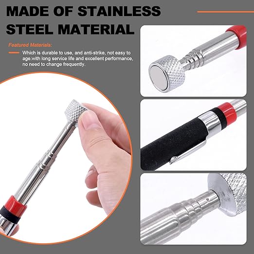 Tanstic 4Pcs Round Magnetic Trays Set with Magnetic Pick Up Tool, 3" 4" 6" Stainless Steel Magnet Trays Tools Parts Tray Holder, Telescoping Pick Up Tool Telescopic Magnet Stick for Metal Parts