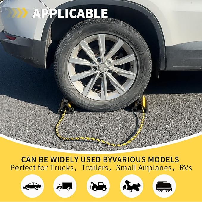Rv Wheel Chocks for Trailers Camper Trucks and Small Aircraft Wheel Chock 2Pair4Pack Wheel Chocks Block with 3 Reflective Strips Versatile Heavy Duty Solid Rubber Wheel Immobilizers & Chocks