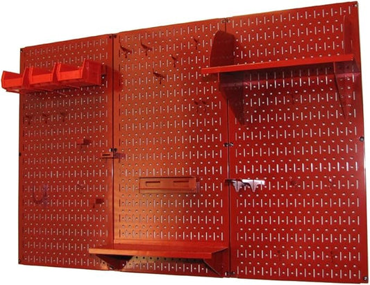 Wall Control Pegboard Organizer 4 ft. Metal Pegboard Standard Tool Storage Kit with Red Toolboard and Red Accessories