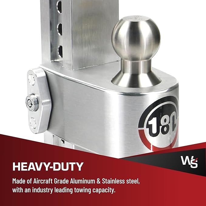 Weigh Safe Adjustable Trailer Hitch Ball Mount, 10" Adjustable Drop Hitch for 2.5" Receiver w/ 2 pc Keyed Alike Lock Set, Heavy Duty Aluminum Trailer Tow Hitch w/ Stainless Steel Tow Balls, 18,500 GTW