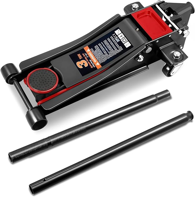 PM PERFORMOTOR Low Profile Hydraulic Trolley Service/Floor Jack, 3 Ton (6000 lbs) Capacity, Lifting Range 3"-20",Black,PM-TOL-FJ30-BK