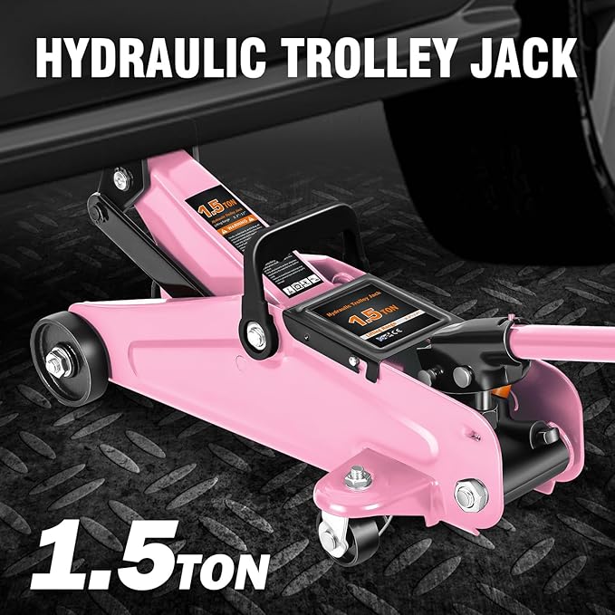 PM PERFORMOTOR Low Profile Hydraulic Trolley Service/Floor Jack, 1.5 Ton (3000 lbs) Capacity, Lifting Range 5.3"-12",Pink,PM-TOL-FJ15-PK