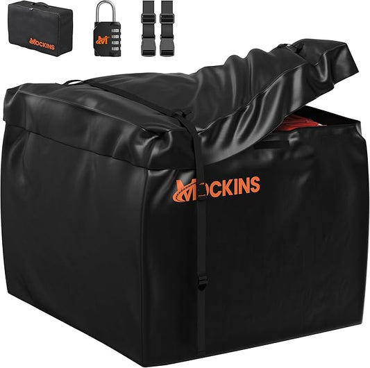 Mockins 30 CuFt Square Trailer Hitch Cargo Carrier Bag | 40"x40"x32" 500D PVC Weatherproof Cargo Bag for Hitch Carrier | Versatile Waterproof Truck Bed Storage Set w/Buckle Straps, Lock & Carry Bag