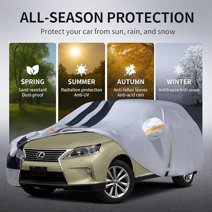 Multi-Layer Car Cover Custom Fit for Lexus RX(2015-2026), 100% Waterproof All Weather for Automobiles, Gift with Towel, Heavy Duty Car Covers for Rain Sun UV Protection with Door Zipper