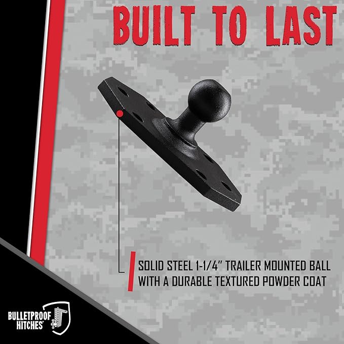 BulletProof Hitches - 1-1/4" Trailer Mounted Sway Control Ball - Replacement Ball Mount Plate for Mounting Sway Control System - Solid Steel, Black Powder Coat, Corrosion Resistant