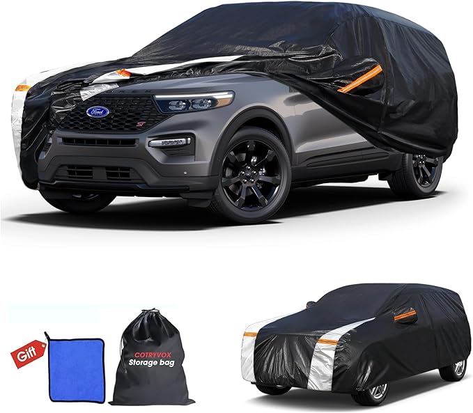 Ford Explorer Car Cover 100% Waterproof All Weather, Gift with Towel, 10 Layers SUV Car Cover Custom Fit 2006-2026 Ford Explorer, Full Exterior Covers Rain Sun UV Protection with Door Zipper.
