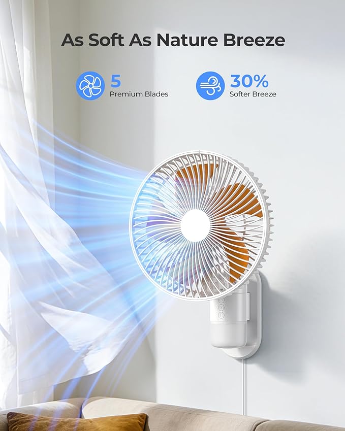 Airbition 10” Wall Mount Fan with Light and Remote Control, 90°Oscillating, 4 Speeds, Timer, Included 120° Adjustable Tilt, High Velocity, 78Inch Cord, for RV Bedroom Home Office Garage