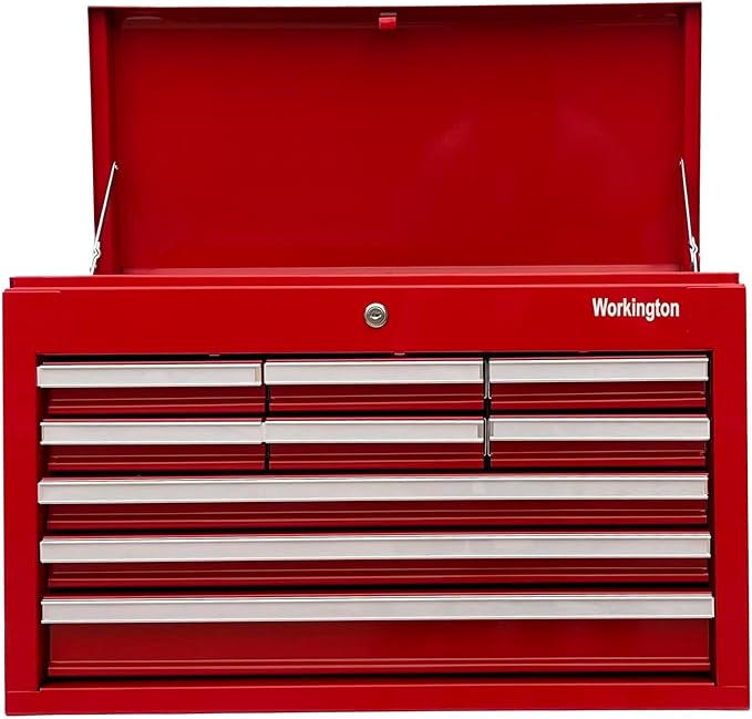 Workington Professional Industrial Portable Metal Tool Chest with 9 Drawers, 26" 9-Drawer Tool Chest Cabinet with Ball Bearing Drawer Slides, Steel Tool Storage Box Organizer 4016 Red