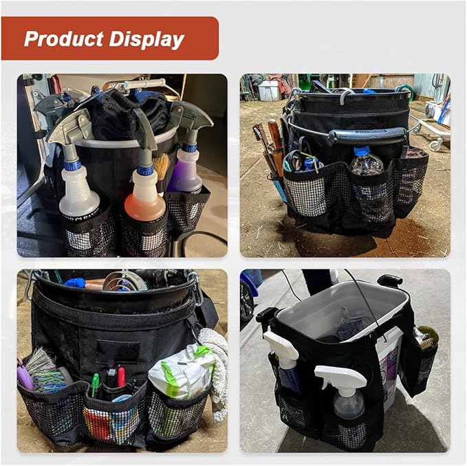 5 Gallon Bucket Tool Organizer Bag, Multi-Purpose Car Bucket Wash Tool with Mesh Storage Pockets, Universal Vehicle Cleaning Supplies Accessories for Home, Gardening, Fishing