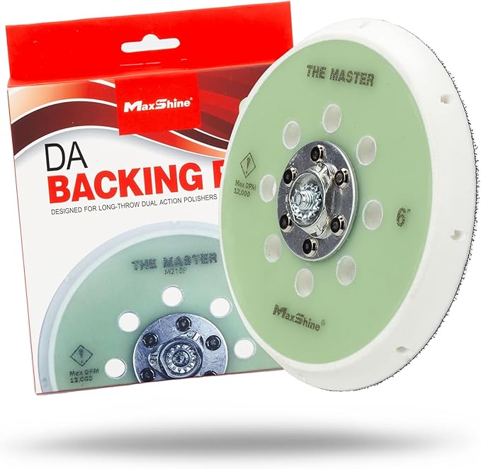 Maxshine 6" Universal Dual Action Backing Plate Pro Series – Hook & Loop, 5/16" Thread, 8 Vented Holes – Fits DA Polishers Up to 12,000 OPM – Sand, Polish, Buff & Finish – Detailing Accessory