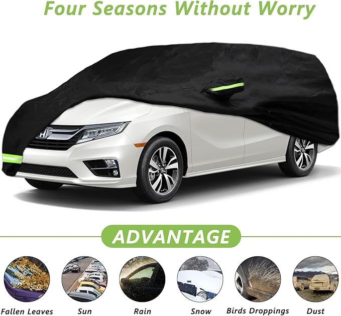 YIXIN Waterproof Car Cover Cover for 2005-2026 Honda Odyssey Minivan 190T Custom Fits 100% Water Resistant Wind Belt and Single Door Zipper, Up to 205" L (Black-for Honda Odyssey)