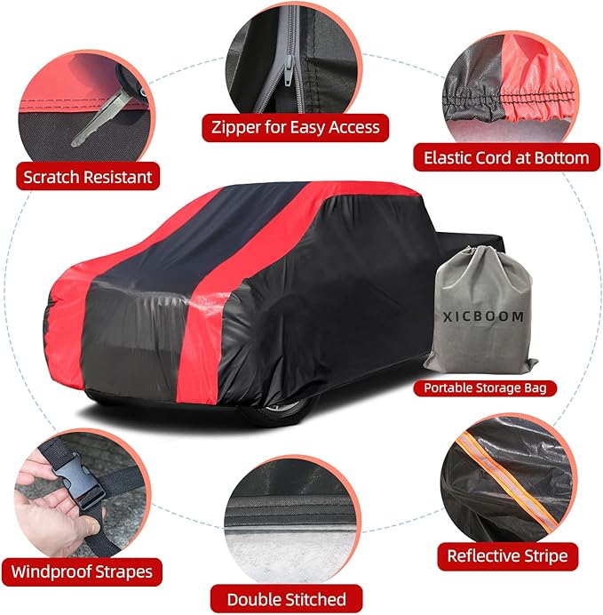 6-Layer Car Cover Waterproof All Weather for Automobiles,Universal Fit for Truck,Outdoor Full Cover Rain Sun UV Protection with Zipper Cotton,Fit Truck-Length (230" to 250")