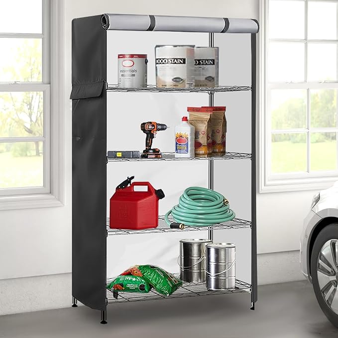 Storage Shelf Cover,Outdoor Heavy Duty 600D 60''W x 24''D x 72''H Dustproof Waterproof Shelf Covers for Wire Shelving,Storage Rack Cover with Zipper