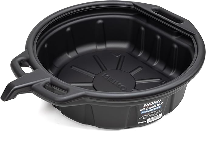 NEIKO 20760A Large Oil Drain Pan, 4 Gallon (16L) Capacity, Black Plastic Anti Splash Oil Pan, Motor Oil Drip Catcher Pan, Non Spill Pour Spout, Oil Catch Pan for Changing Oil, Oil Drain Container
