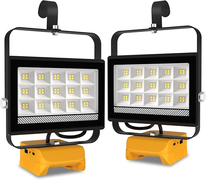 T-SUN 60W 2Pack Work Light, Cordless LED Flash Light Compatible with Dewalt 18V/20V Battery, with USB & Type C Charging Port, Work Light for Garage, Car Repair, Emergency and Job Site