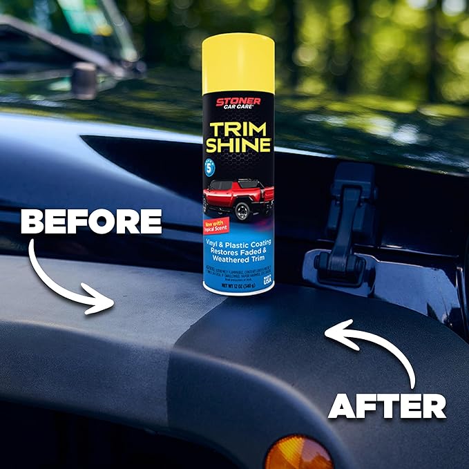 Stoner Car Care 91034-4PK Trim Shine – Black Trim and Plastic Restorer for Cars – Vinyl and Plastic Trim Protectant Coating for Interior and Exterior Use – Fast-Drying No Sling – 12 oz (Pack of 4)