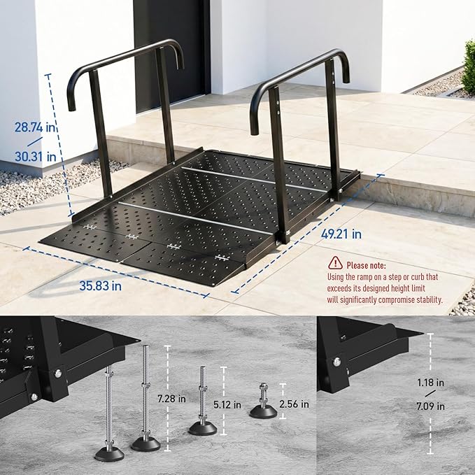 49.2" Folding Wheelchair Ramp with Handrails, 770LB Heavy Duty Portable Wheelchair Ramp for Steps, Adjustable Height 1"-7.28", Extra Wide Handicap Ramp for Home, Mobility Scooter & Doorway Access