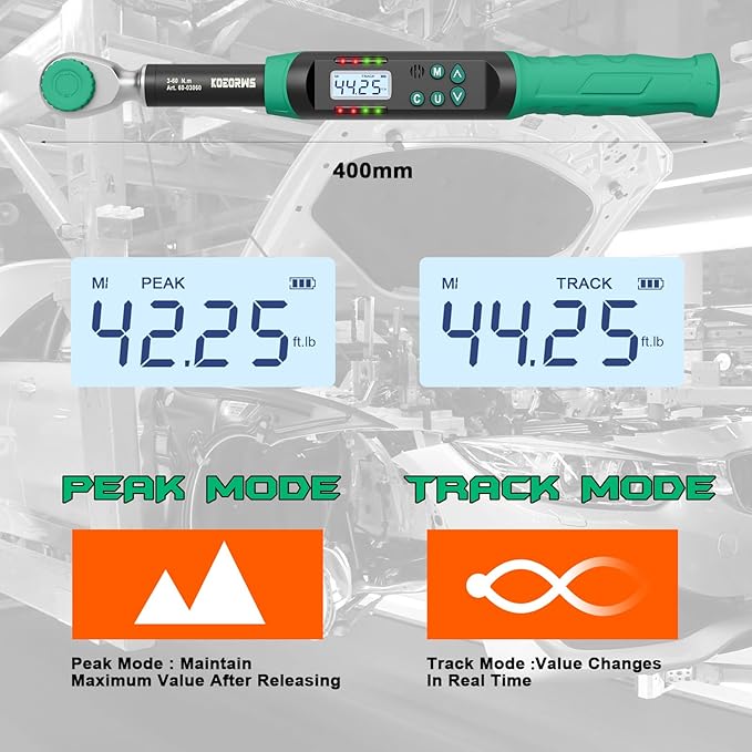 3/8 Inch Drive Digital Torque Wrench, 2.21-44.25Ft.lb/3-60N.m, with Preset Value, Buzzer & LED Indicator, ±2% Accuracy Torque Wrench for Bike, Motorcycles