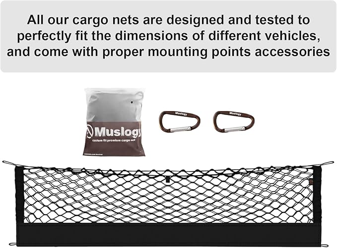 Muslogy Truck Bed Cargo Net Trunk Netting Compatible with 2021-2024 2025 2026 Kia Sorento Accessories, Pickup Cargo Organizer SUV Sedan Storage Net w/Heavy Duty Carabiners