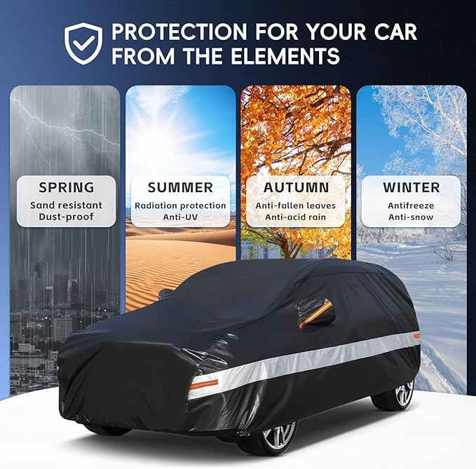 10 Layers SUV Car Cover Custom Fit for Honda Element (2002-2012), Waterproof All Weather for Automobiles, Outdoor Full Cover Sun Dust Rain Protection with Cotton. Black