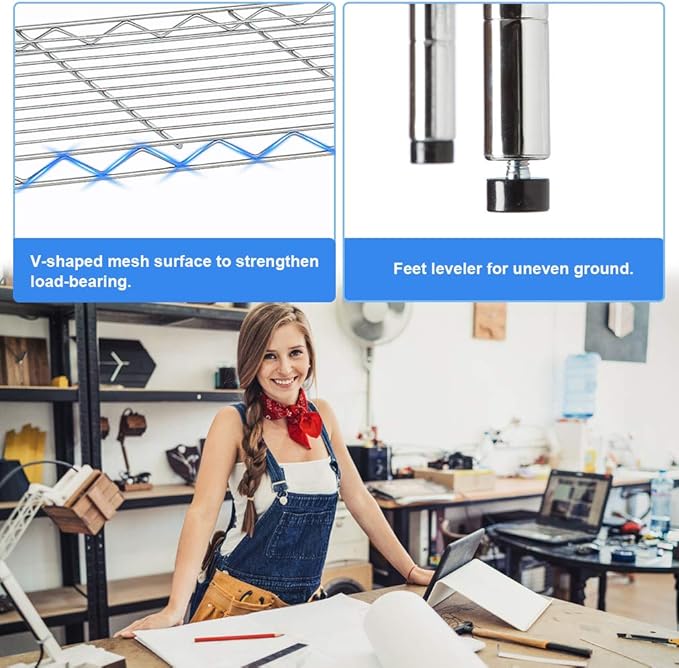 BestOffice 14''Lx36''Wx72''H 5 Shelf Wire Shelving Unit Garage Heavy Duty Height Adjustable Commercial Grade NSF Certification Utility Rolling Steel Layer Rack Organizer Kitchen