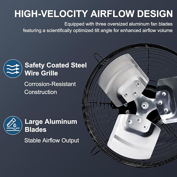 Criditpid 12 Inch Shutter Exhaust Fan with Speed Controller, 970 CFM High Speed Vent Fan with Adjustable Thermostat, 1700 RPM Wall Mounted Kitchen Exhaust Fan for Attic, Garage, GableVentilation.