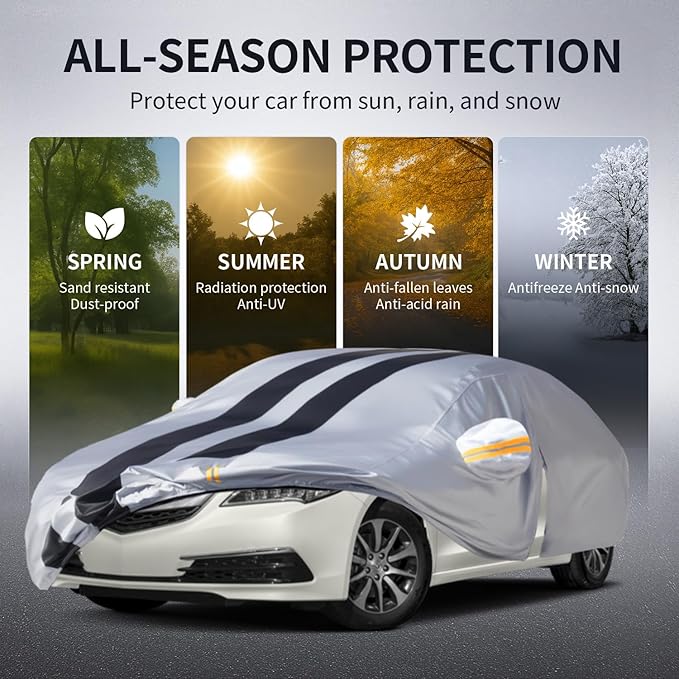 Multi-Layer Car Cover Custom Fit for Acura TLX(2014-2026), 100% Waterproof All Weather for Automobiles, Gift with Towel, Heavy Duty Car Covers for Rain Sun UV Protection with Door Zipper