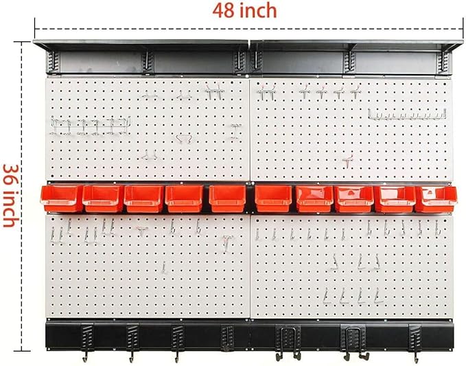 Ultrawall Pegboard Wall Organizer, 48 X 36 inch Garage Storage Pegboard with Hooks Storage Bins Tool Board Panel Tool Organizer, 72pcs