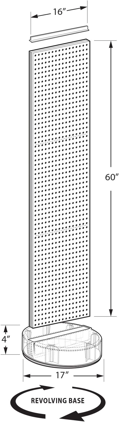 Azar Displays 700780 TWO-SIDED PEGBOARD FLOOR DISPLAY W/C-CHANNEL SIDES ON REVOLVING ROUND STUDIO BASE. PANEL SIZE: 16"W X 60"H, (Yellow Sunbeam)