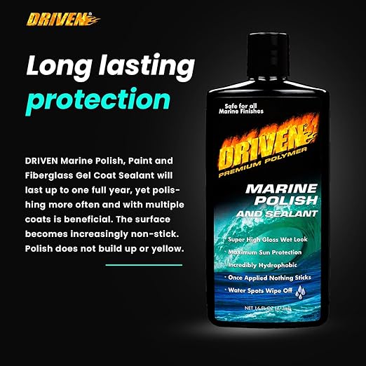 DRIVEN Marine Polish & Sealant for Super High Gloss Wet Look, Protection from Water Spots & Contaminants - Polymer Polish Against Intense Heat from Sun, Exhaust Stain & More - for Boats, RVs, More