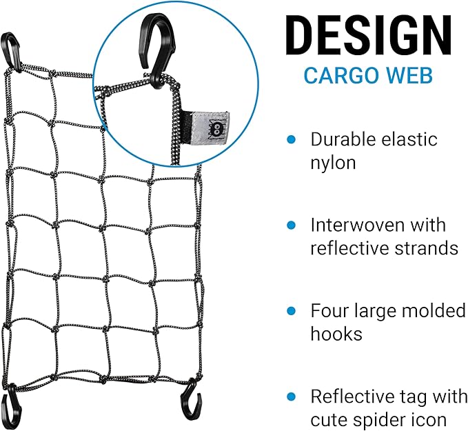 Portland Design Works Cargo Web - Reflective Cargo Netting for Bike Storage, Expandable Bungee Net with Hooks, Bicycle Accessories