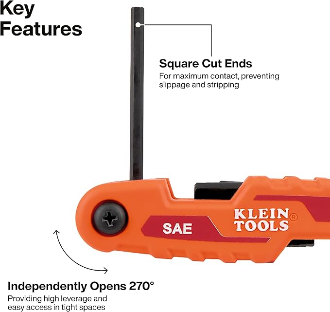 Klein Tools 70543 3-Piece Compact Folding Hex Key Set, Metric, SAE, Torx Sizes, 25 Keys, Industrial Strength Heat Treated Alloy Steel