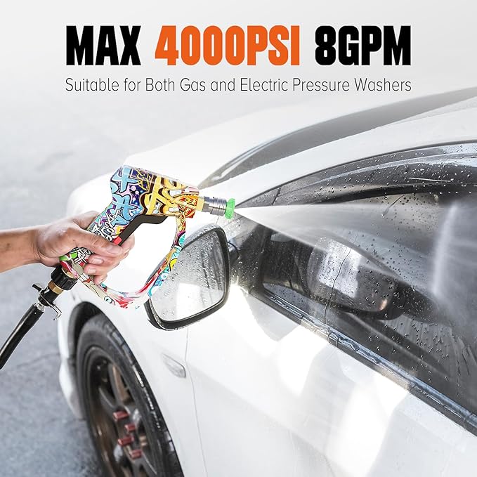 Short Pressure Washer Gun, High Pressure Washer Gun 4000 PSI M22-14mm & 3/8" Connect Car Accessories Car Washing Gun Car Detailing Kit with 5 Spray Nozzle, 1/4" Quick Connector Coupler for Foam Cannon