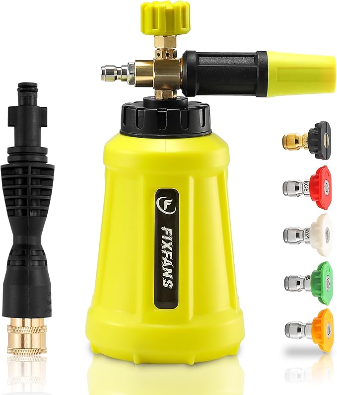 Foam Cannon, Wide Neck Snow Foam Lance with Replacement Adapter for Portland Husky and Ryobi Pressure Washer, Heavy Duty Power Washer Foam Blaster with 1/4 Inch Quick Connector, 5 Nozzle Tips