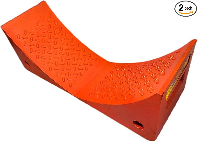 Heavy Duty Orange PU Wheel Chocks with Reflective Strips - 2-Piece M(10.8x7.75x7.5 Inch),All-Weather, Non-Slip & Portable Parking Security for Truck, RV, Trailer (2, M)