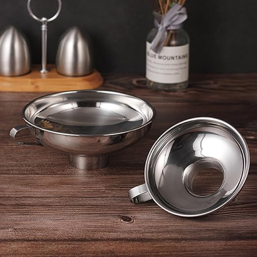 IoF 3Pcs Stainless Steel Wide Mouth Canning Funnel Set with Fine Oil Strainer, Metal Funnels for Filling Bottles Kitchen Use Large Food Grade Funnel for Mason Jar with Milk Filter Mead Kit