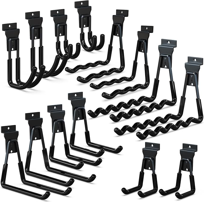 3-H Slatwall Hooks 14 Pack Heavy Duty Multi Sizes, Slatwall Accessories & Hangers Compatible with Proslat Handiwall Crownwall StoreWALL, Garage Slat Wall Hooks for Tools & Daily Items(Black)