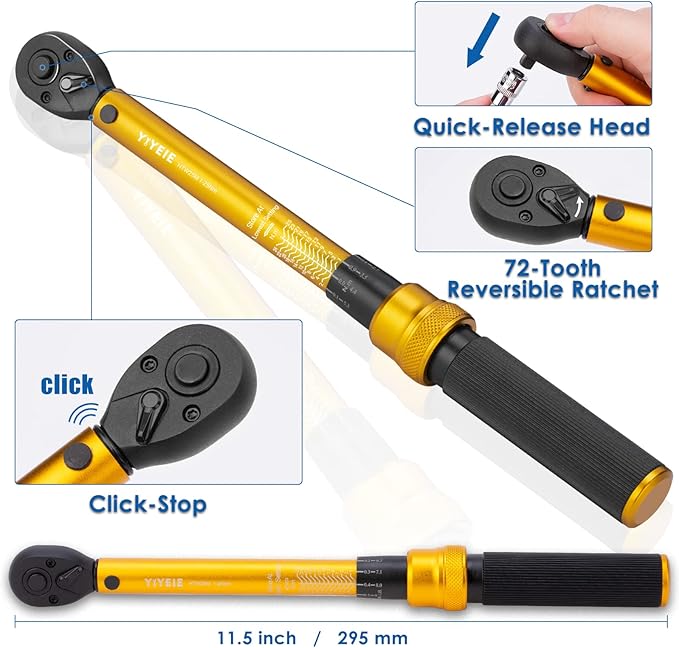1/4 Inch Drive Bike Torque Wrench, 1-25 Nm (10-222.5 in.lb), 27 PCS Click Bicycle Torque Wrench with Bit Sockets, 0.1 Nm Micro, 72-Tooth Ratchet, 3/8 Adapter, for MTB, E-Bike, Motorcycle