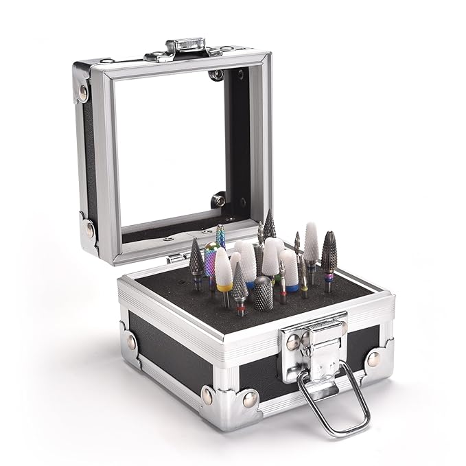 Nail Drill Bits Box Container 25 Hole Professional Nail Sander Storage Box Nail Art Tools Storage Container Nail Art Tools for Drill Bits Display Organizer, Black