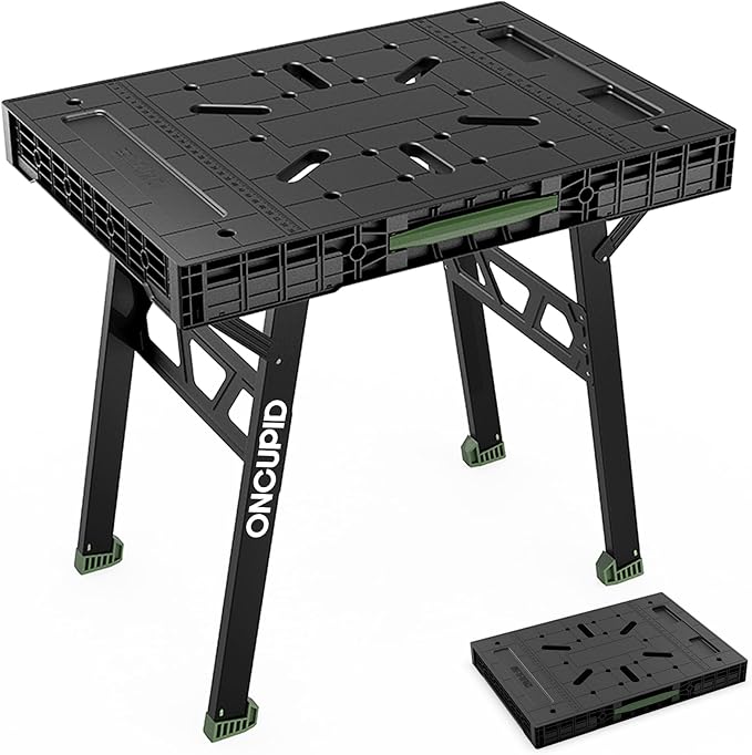 Express Folding Work Table, Easy Setup Portable Folding Work Table & Portable Folding Workbench, 34" W x 25" D x 31" H Lightweight Versatile Clamping Worktable for Garage/Wood Shop (Green)